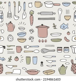 hand drawn kitchen tools pattern