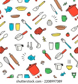 hand drawn kitchen tools pattern