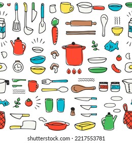 hand drawn kitchen tools pattern