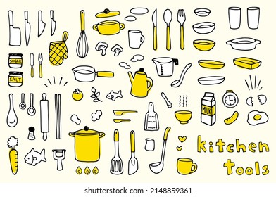 hand drawn kitchen tools set