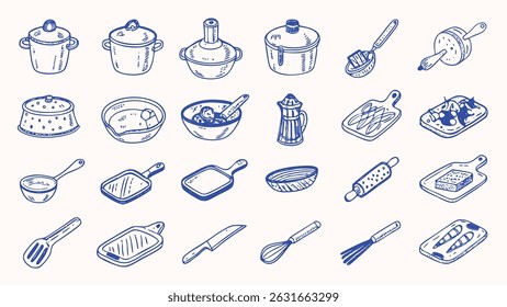 Hand Drawn Kitchen Utensil Icons A Collection of Cooking Tools and Equipment Illustrations