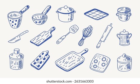 Hand drawn Kitchen Utensil Icons A Collection of Vintage Style Cooking Tools and Equipment Illustrations