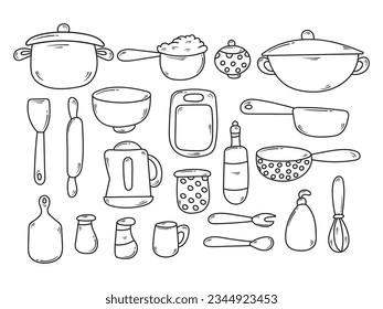 Colección de utensilios de cocina dibujados a mano en elemento vector Doodle Estilo de ilustración