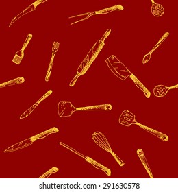 Hand drawn Kitchen Utensils Set pattern, excellent vector illustration, EPS 10