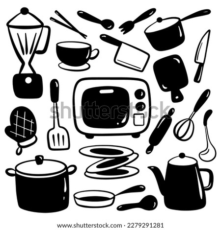 Hand drawn kitchen utensils silhouette doodle 