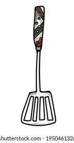 Hand drawn kitchen utensils spatula. Abstract cartoon vector kitchenware illustration. Design concept with ornamental decoration.