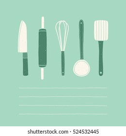 Hand Drawn Kitchen Utensils. Vector Cooking Tools