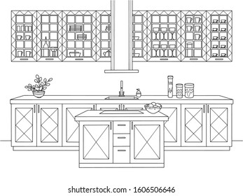 Hand drawn kitchen. Vector illustration in sketch style.	
