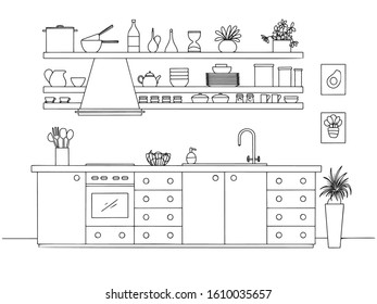 Hand Drawn Kitchen Vector Illustration Sketch Stock Vector (Royalty ...