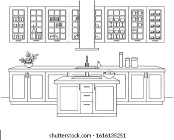 Hand drawn kitchen. Vector illustration in sketch style.	
