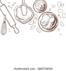 Hand drawn kitchenware  for baking pies. Vector background.