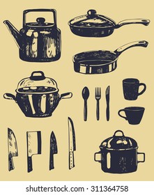 hand drawn kitchenware collection