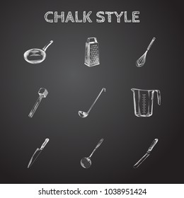 Hand drawn kitchenware sketches set. Collection of grater, spatula, frying pan and other sketch elements.
