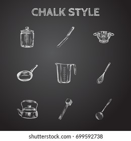 Hand Drawn Kitchenware Sketches Set. Collection Of Teapot, Meat Tenderizer, Measurement And Other Sketch Elements.