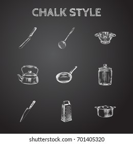 Hand Drawn Kitchenware Sketches Set. Collection Of Skillet, Container, Pot And Other Sketch Elements.