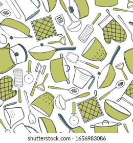 Hand drawn kitchenware. Vector  seamless pattern