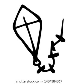 Hand drawn kite doodle. Sketch children's toy icon. Decoration element. Isolated on white background. Vector illustration.