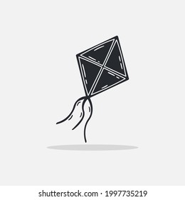 Hand drawn Kite icon Design Template. Illustration vector graphic. doodle Kite black glyph style isolated on white background. Summer vacation and leisure symbol.