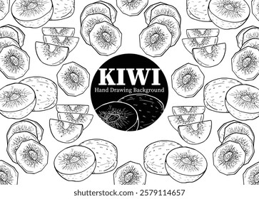 Hand drawn Kiwi background. minimalist design, background, packaging design, symbols, food, menu, fruits, diet.