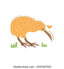 Hand drawn Kiwi bird. Flat modern illustration.