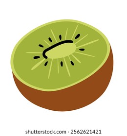 Hand drawn kiwi fruit. Half of kiwi fruit in simple doodle flat style. Organic nutrition food
