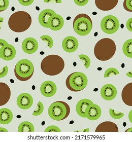 Hand drawn kiwi fruit seamless pattern for wallpaper or background. Kiwi slices. Flat vector design illustration.