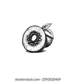 Hand drawn kiwi vintage illustration. Engraving style black and white on white backgrounds. Vector