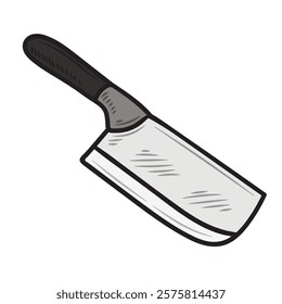 Hand Drawn Knife Illustration Colored - Meat Cleaver Knife