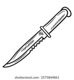 Hand Drawn Knife Illustration Colorless - Clip Point Knife