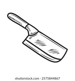 Hand Drawn Knife Illustration Colorless - Meat Cleaver Knife