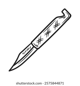 Hand Drawn Knife Illustration Colorless - Folding Knife