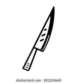 Handgezeichnetes Messer auf weißem, isoliertem Hintergrund. Elemente von Küchenutensilien. Doodle, einfache Umrissgrafik. Es kann für die Dekoration von Textilien, Papier und anderen Oberflächen verwendet werden.