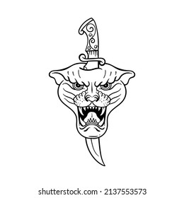 hand drawn knife and panther doodle illustration for tattoo stickers etc