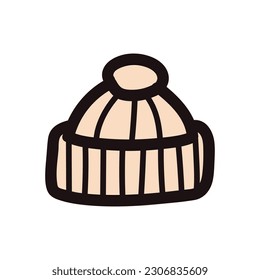 Hand Drawn knit hat in doodle style isolated on background