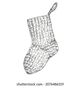 Hand drawn knitted sock. Vector Christmas and New Year holiday elements.