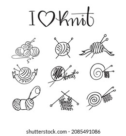 Hand drawn knitting icons set