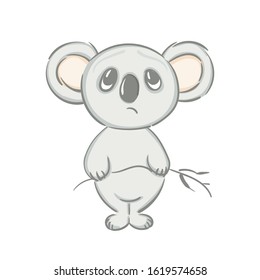 Hand drawn koala cartoon character. Animal koala bear  sad. Ecological disaster in Australia.  Vector illustration sketch for t shirt design, Cute Sticker, fashion print, graphic Greeting card.