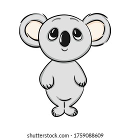 Hand drawn koala cartoon character. Animal koala bear. Vector illustration sketch for t shirt design, Cute Sticker, fashion print, graphic Greeting card.
