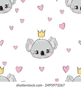 Hand drawn Koala pattern seamless. Print design for textile. Cute childish background.