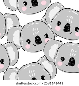 Hand drawn Koala pattern seamless. Print design for textile. Cute childish background.