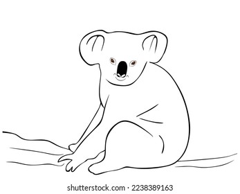 Hand drawn Koala silhouette vector illustration, isolated on white background. Koala in minimal style. Koala in black and white drawing