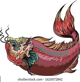 Hand drawn Koi carp fish and  Japanese tattoo.doodle art Koi fish for Japanese tattoo