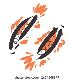 Hand drawn koi carp fish vector illustration isolated on white background. Aquatic animal in flat design. Perfect for logo, tatoo, banner, poster, sticker. 


