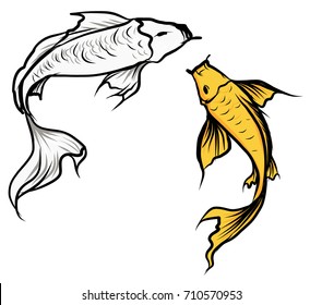 Hand drawn koi carp fish vector set