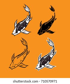 Hand drawn koi carp fish vector set