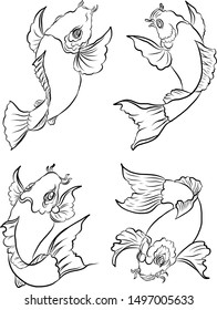 Hand drawn Koi carp on isolate white background for auspiciousness of Chinese new year.Gold fish for festival on backdrops.Beautiful line art of koi fish.