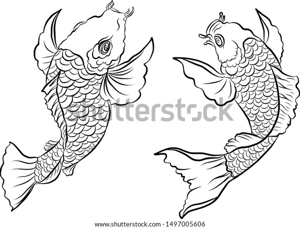 Hand Drawn Koi Carp On White Stock Vector (royalty Free) 1497005606 