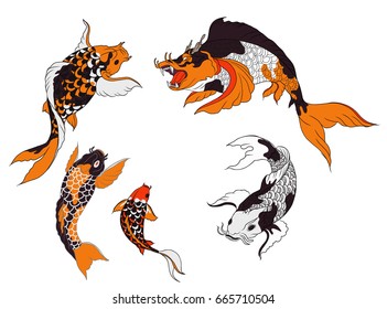 Hand drawn Koi crap vector set,Koi fish and  Japanese tattoo