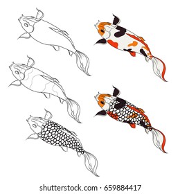 Hand drawn Koi fish isolate vector set and  Japanese tattoo