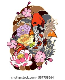 hand drawn koi fish tattoo